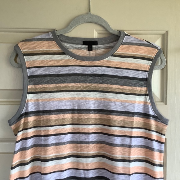 ATM Stripe Slub Jersey Tank Dress Grey Neutral Multi SZ L - Picture 2 of 16